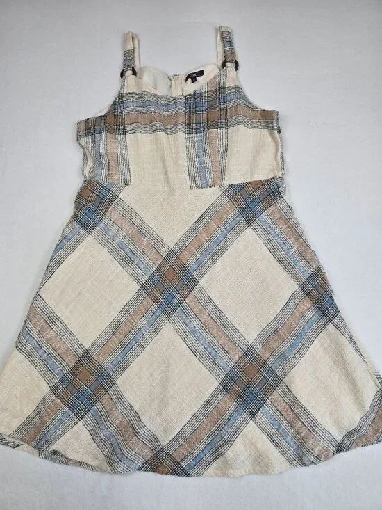 Plaid 100% Cotton Sleeveless Dress & Cropped Button-Up Shirt Top Set 16 XL - Picture 2 of 13